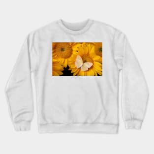 Soft Yellow Butterfly On Sunflower Crewneck Sweatshirt